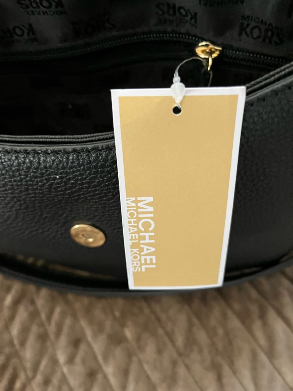Michael Kors Black Pebbled Leather Shoulder Bag with Gold Hardware - Picture 11 of 11